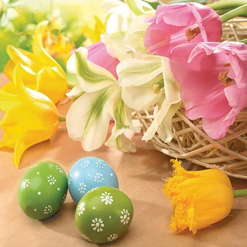 Húsvét Tulips &amp; Eggs szalvéta 20 db-os 33x33 cm