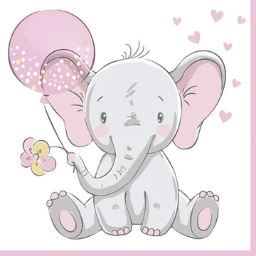 Baby elefánt Pink Balloon szalvéta 20 db-os 33x33 cm