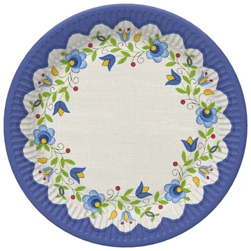 Hímzés Folk papírtányér 8 db-os 18 cm