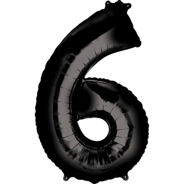 Fekete Black óriás szám fólia lufi 6-os, 86x55 cm