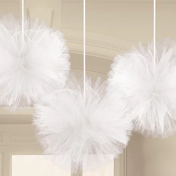 Színes White függő tüll pom pom dekoráció 3 db-os