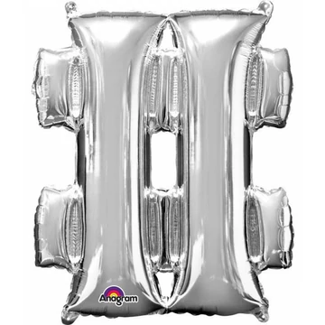 Ezüst Silver mini fólia lufi hashtag ikon 33 cm