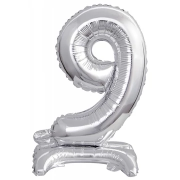 Ezüst Silver mini 9-es szám fólia lufi talppal 38 cm