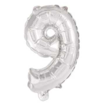 Ezüst Silver 9-es szám fólia lufi 95 cm