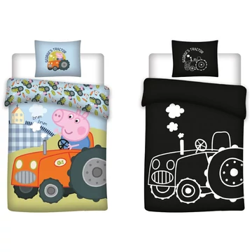 Peppa malac George&#039;s Tractor sötétben világító gyerek, ovis ágyneműhuzat 100x135cm, 40x60cm