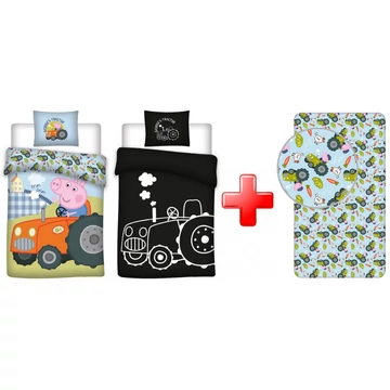 Peppa malac George&#039;s Tractor sötétben világító ágyneműhuzat és gumis lepedő szett