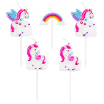 Unikornis Rainbow tortagyertya, gyertya szett 5 db-os