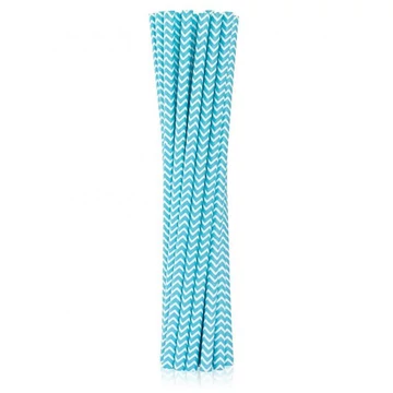 Kék Light Blue Chevron papír szívószál 12 db-os