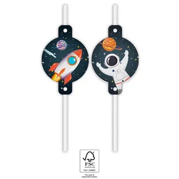 Űr Rocket Space papír szívószál, 4 db-os szett FSC