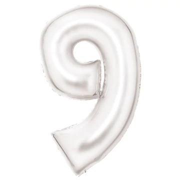Fehér Lustre White 9-es szám fólia lufi 86 cm