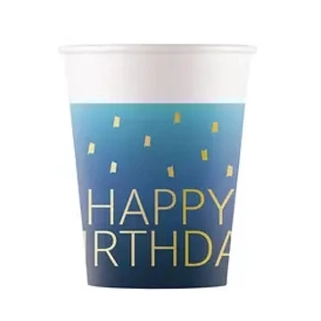 Happy Birthday Golden Blue papír pohár 8 db-os 200 ml FSC