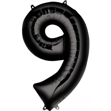 Fekete Black óriás szám fólia lufi 9-es, 86x55 cm