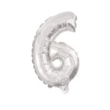 Ezüst Silver 6-os szám fólia lufi 10 cm
