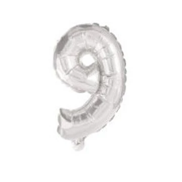 Ezüst Silver 9-es szám fólia lufi 10 cm