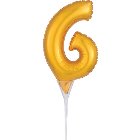 Arany Gold 6-os szám fólia lufi tortára 15 cm