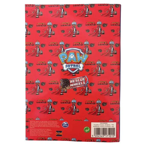 Mancs Őrjárat Rescue Wheels B/5 vonalas füzet 40 lapos
