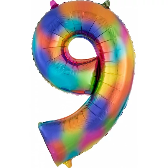 Színes Rainbow óriás szám fólia lufi 9-es 86x55 cm