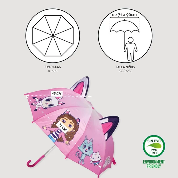 Gabi babaháza Pink gyerek esernyő füllel Ø71 cm