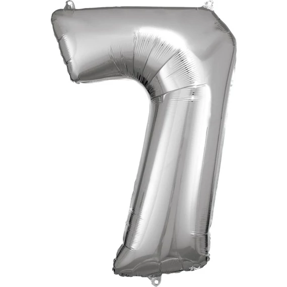 Ezüst Silver óriás szám fólia lufi 7-es, 83x55 cm