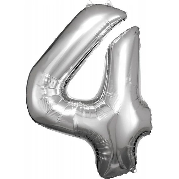 Ezüst Silver óriás szám fólia lufi 4-es, 86x66 cm