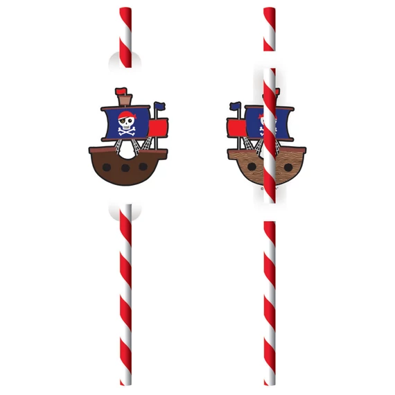 Kalóz Ship papír szívószál, 8 db-os szett