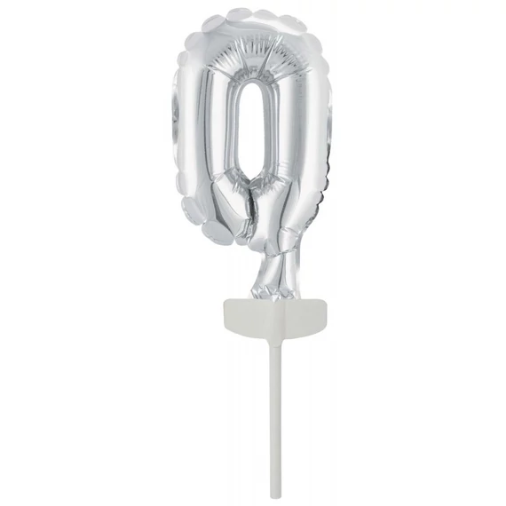 Ezüst Silver 0-ás szám fólia lufi tortára 13 cm