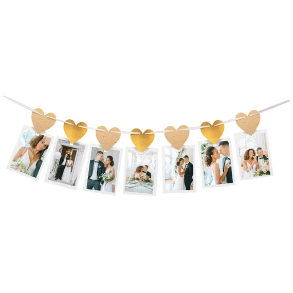 Esküvői Gold Heart fényképtartó girland