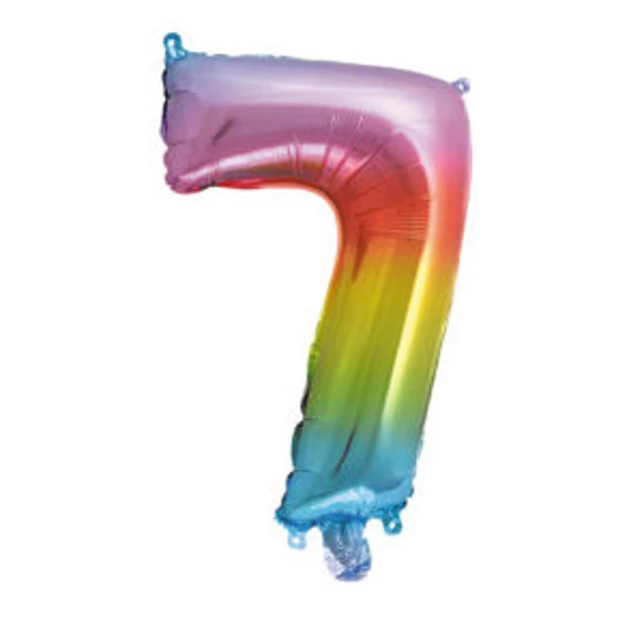 Színes Multicolour Metallic mini 7-es szám fólia lufi 34 cm