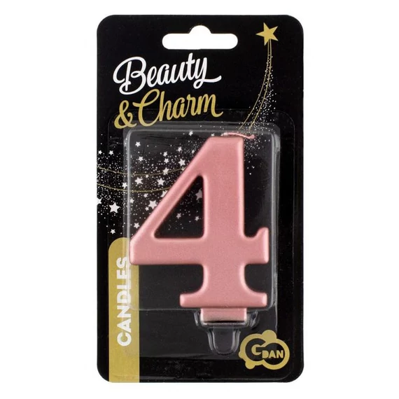 Rose Gold 4-es Metallic számgyertya, tortagyertya