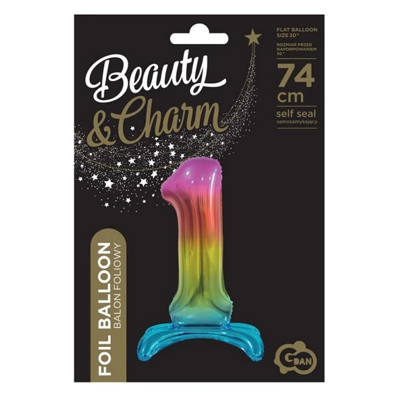 Színes Rainbow 1-es szám fólia lufi talppal 74 cm
