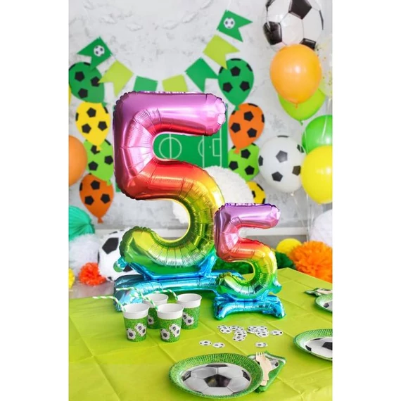 Színes Rainbow 5-ös szám fólia lufi talppal 74 cm