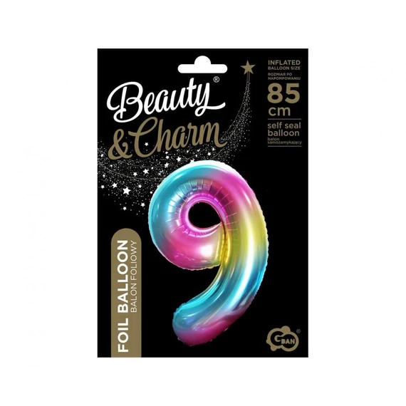 Szivárvány Rainbow 9-es szám fólia lufi 85 cm