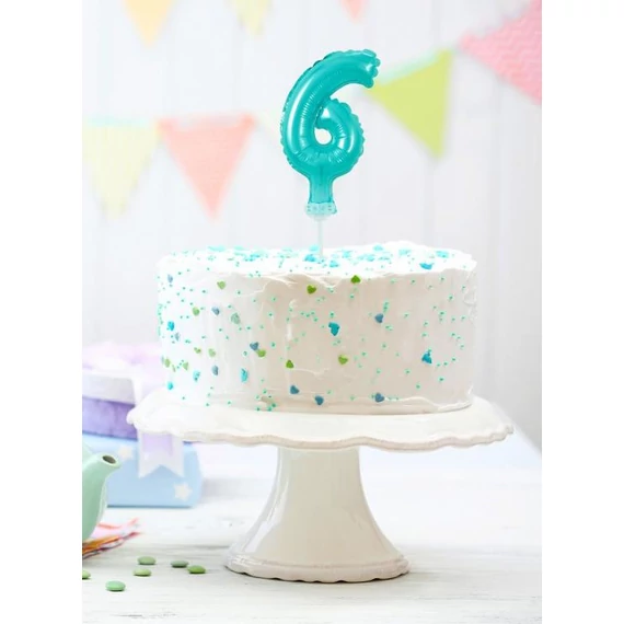 Kék 6-os Light Blue szám fólia lufi tortára 13 cm