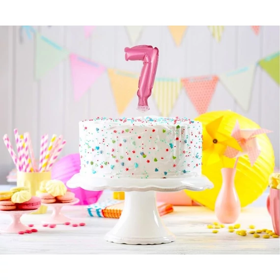 Rózsaszín 7-es Pink szám fólia lufi tortára 13 cm