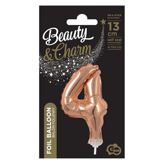 Rose Gold 4-es szám fólia lufi tortára 13 cm