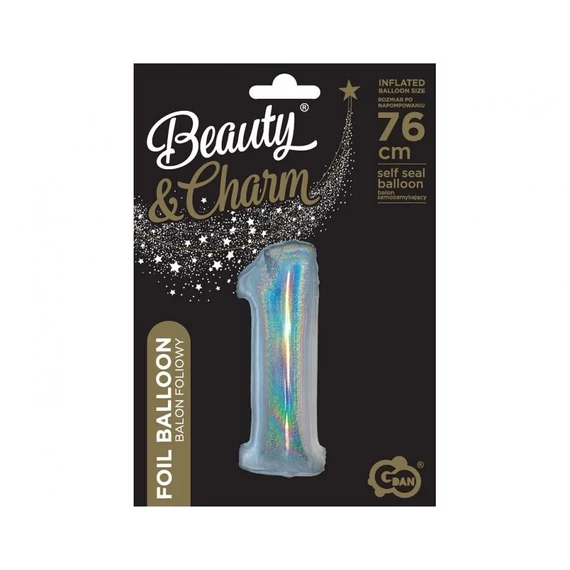 Ezüst Holographic 1-es szám fólia lufi 76 cm