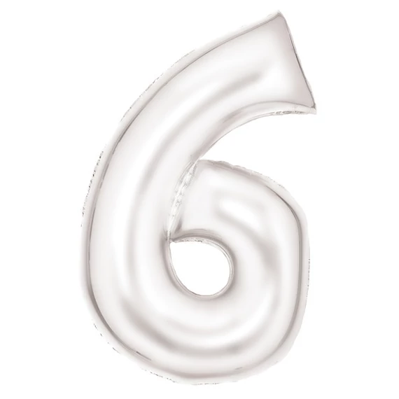 Fehér Lustre White 6-os szám fólia lufi 86 cm