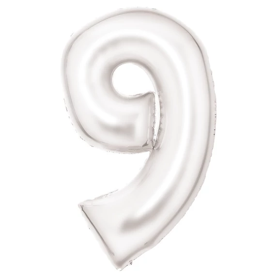 Fehér Lustre White 9-es szám fólia lufi 86 cm