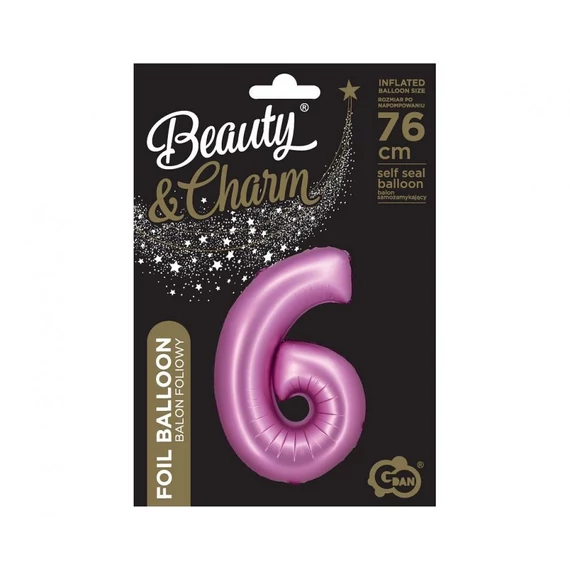 Rózsaszín Satin Pink 6-os szám fólia lufi 76 cm