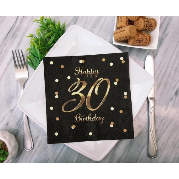 Happy Birthday 30 B&C Black-Gold szalvéta 20 db-os 33x33 cm