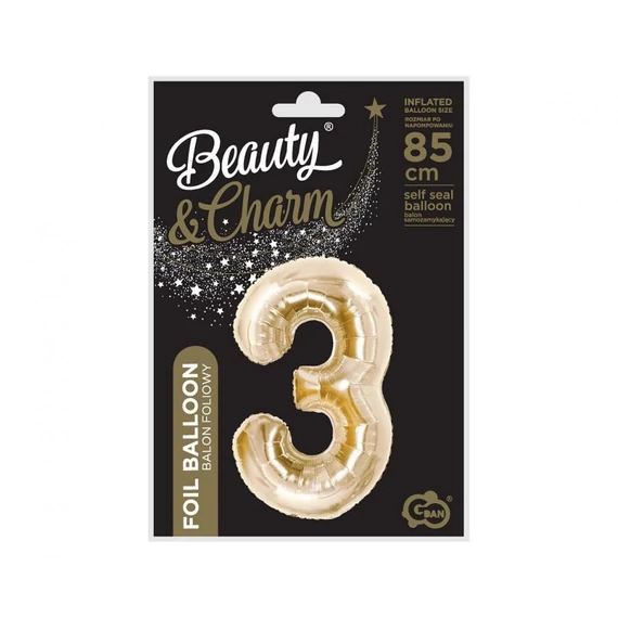 Pezsgőszínű B&C Champagne 3-as szám fólia lufi 85 cm