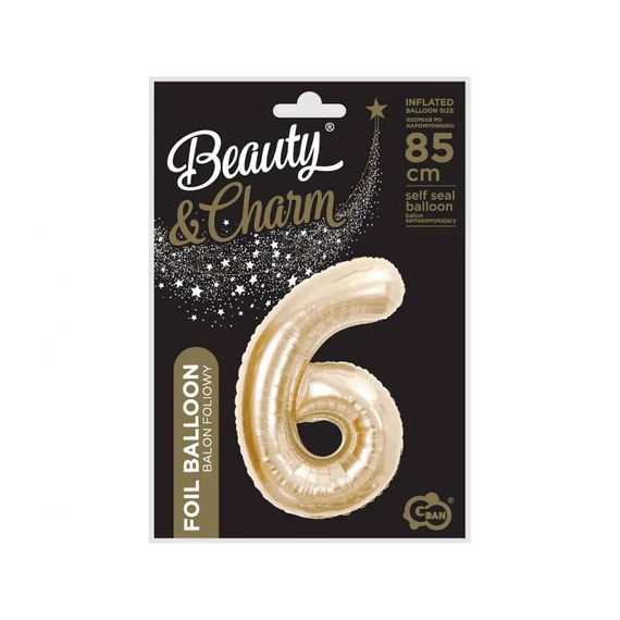 Pezsgőszínű B&C Champagne 6-os szám fólia lufi 85 cm