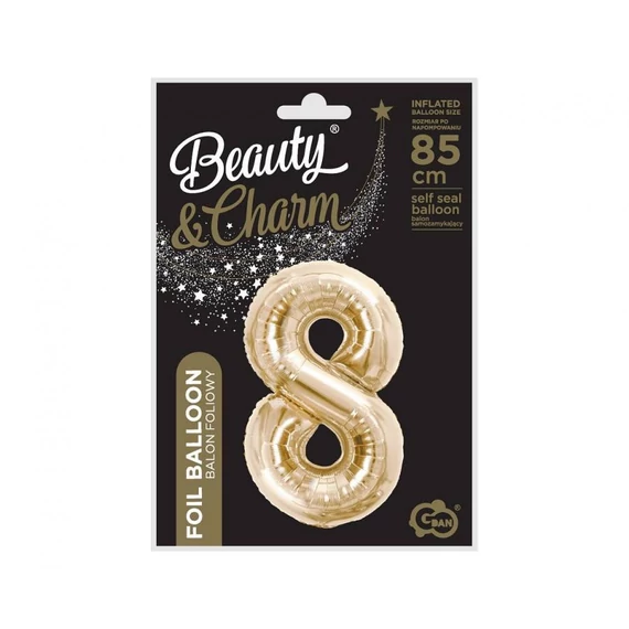 Pezsgőszínű B&C Champagne 8-as szám fólia lufi 85 cm