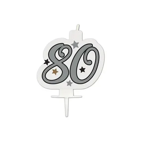 Happy Birthday Silver Milestone tortagyertya, számgyertya 80-as