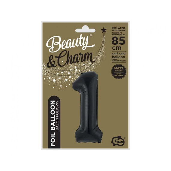 Fekete 1-es B&C Matt Black szám fólia lufi 85 cm