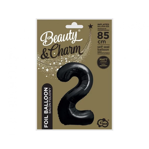 Fekete 2-es B&C Matt Black szám fólia lufi 85 cm