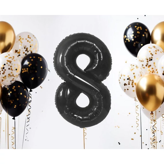 Fekete 8-as B&C Matt Black szám fólia lufi 85 cm