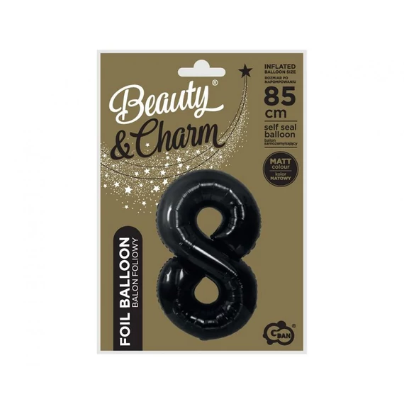 Fekete 8-as B&C Matt Black szám fólia lufi 85 cm