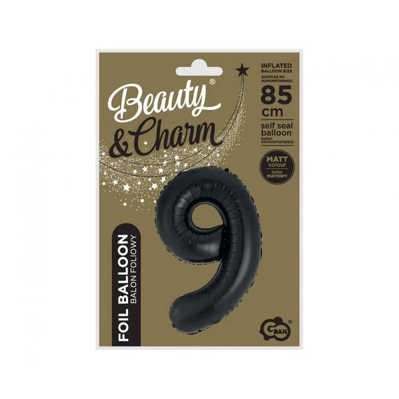 Fekete 9-es B&C Matt Black szám fólia lufi 85 cm