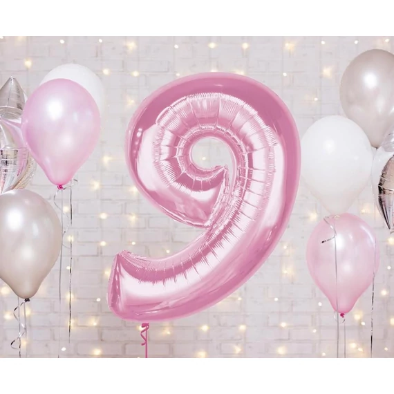 Rózsaszín 9-es Light Pink szám fólia lufi 92 cm